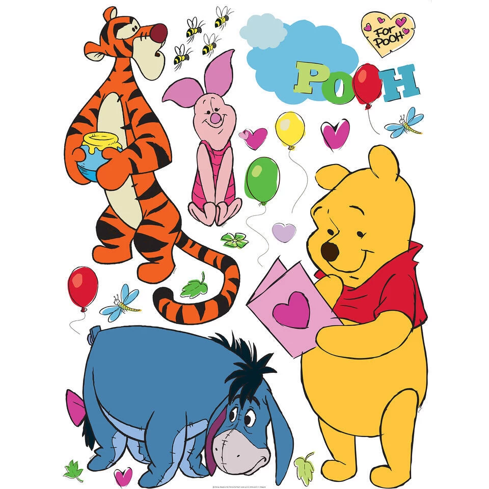 Disney Muursticker - Winnie De Poeh - Oranje, Geel, Blauw En Roze 1 Disney Muursticker - Winnie De Poeh - Oranje, Geel, Blauw En Roze