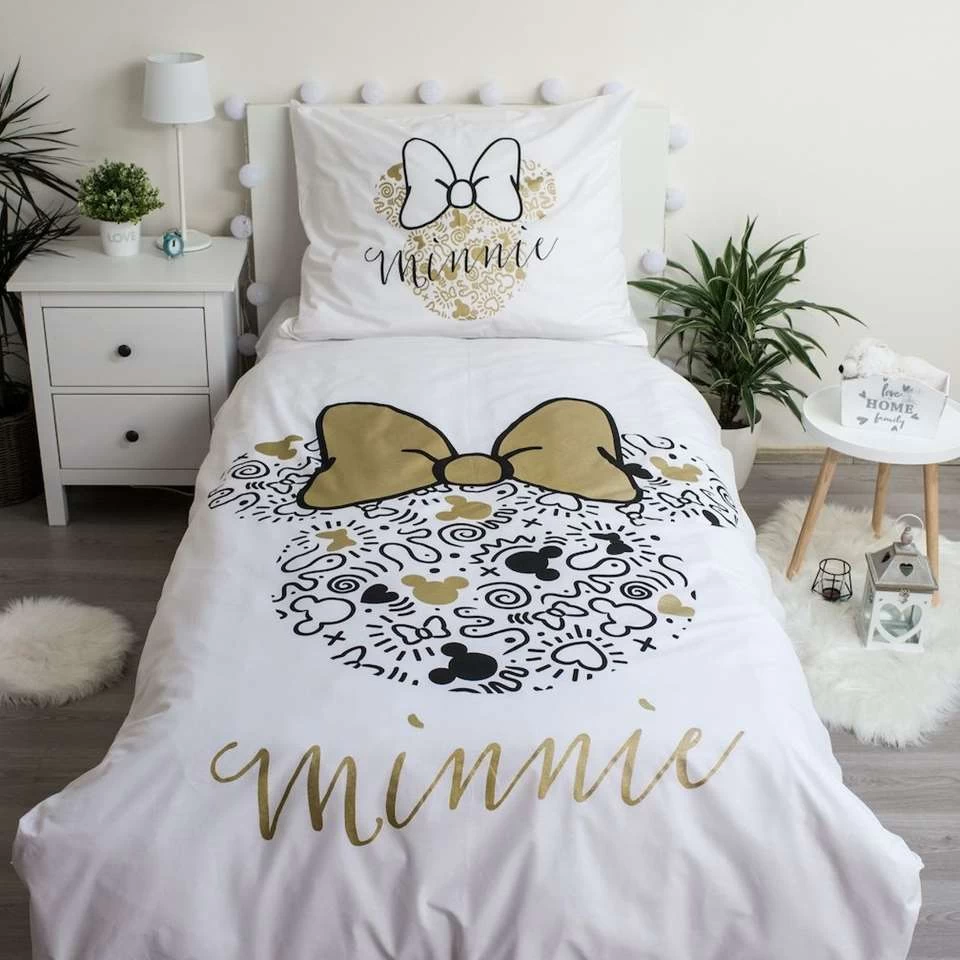 Disney Minnie Mouse Dekbedovertrek Gold - Eenpersoons - 140 X 200 Cm - Katoen 2 Disney Minnie Mouse Dekbedovertrek Gold - Eenpersoons - 140 X 200 Cm - Katoen - Afbeelding 2