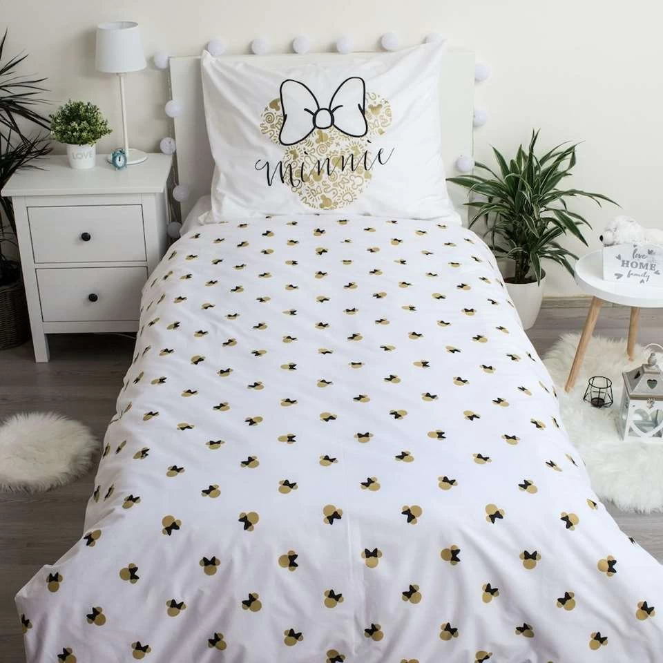 Disney Minnie Mouse Dekbedovertrek Gold - Eenpersoons - 140 X 200 Cm - Katoen 3 Disney Minnie Mouse Dekbedovertrek Gold - Eenpersoons - 140 X 200 Cm - Katoen - Afbeelding 3