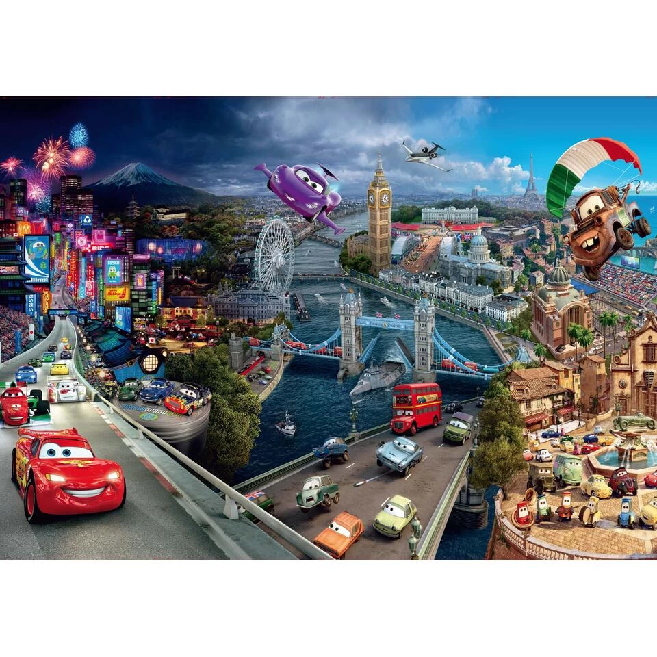 Disney Fotowand - Cars - Blauw, Rood En Beige - 360 X 254 Cm 1 Disney Fotowand - Cars - Blauw, Rood En Beige - 360 X 254 Cm